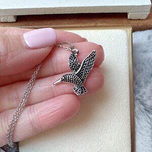 Antique Silver Hummingbird Bird Charm Pendant Necklace